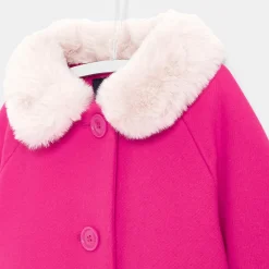 Manteau bébé fille à col effet fourrure - rose fuschia