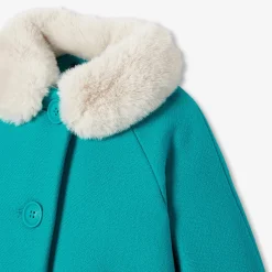 Manteau bébé fille en drap de laine - vert roseau