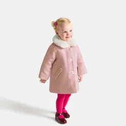 Manteau bébé fille en drap de laine - rose chine