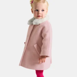 Manteau bébé fille en drap de laine - rose chine