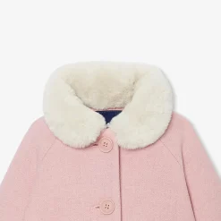 Manteau bébé fille en drap de laine - rose chine