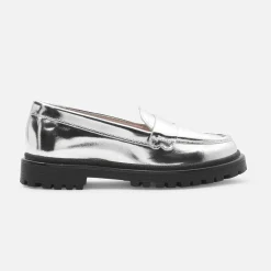 Mocassins enfant fille en cuir glacé - argent