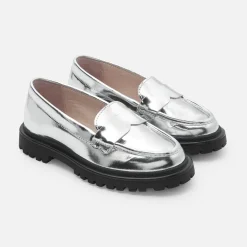 Mocassins enfant fille en cuir glacé - argent
