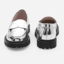 Mocassins enfant fille en cuir glacé - argent