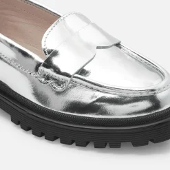 Mocassins enfant fille en cuir glacé - argent