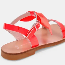 Nu-pieds enfant fille en cuir verni - rose fluo