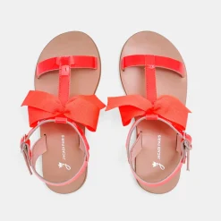 Nu-pieds enfant fille en cuir verni - rose fluo