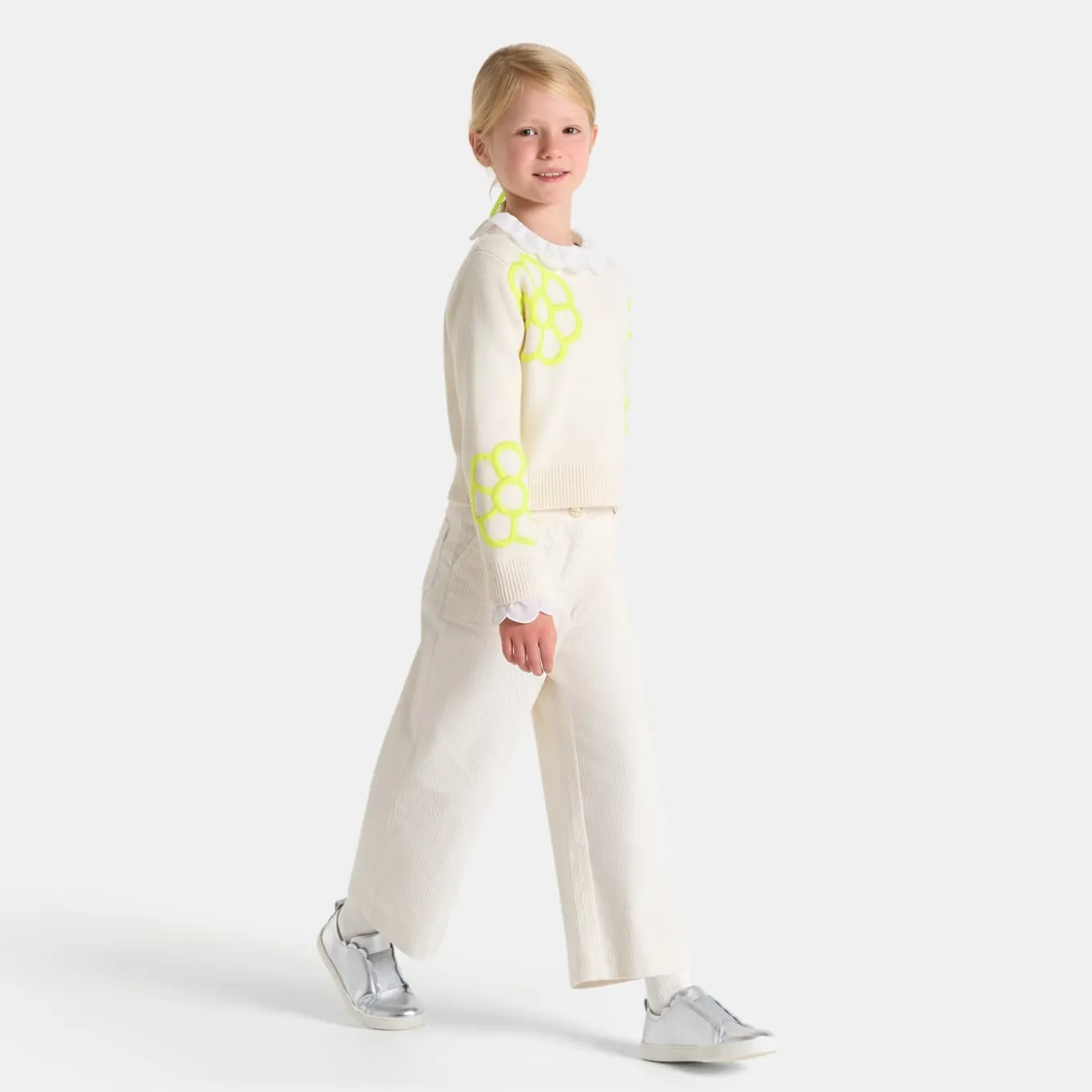 Pantalon large enfant fille en velours côtelé - blanc doux jacadi