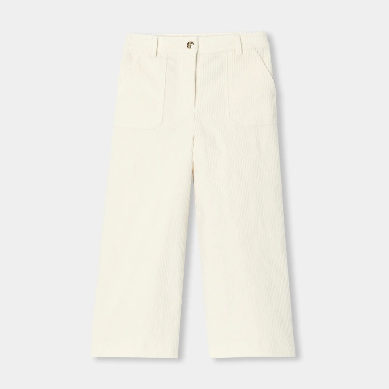 Pantalon large enfant fille en velours côtelé - blanc doux jacadi