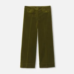Pantalon large enfant fille en velours - vert olive