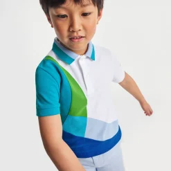 Polo enfant garçon en piqué de coton - blanc/multicolore