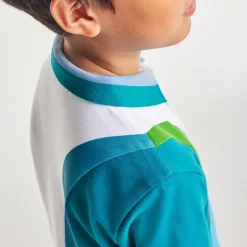 Polo enfant garçon en piqué de coton - blanc/multicolore