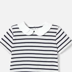 Polo rayé enfant fille - blanc/marine