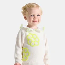 Pull bébé fille à fleurs rebrodées - blanc doux jacadi