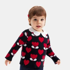 Pull bébé fille en maille jacquard - marine/multicolore