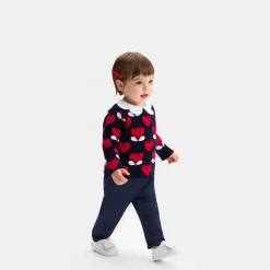 Pull bébé fille en maille jacquard - marine/multicolore