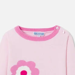 Pull bébé fille Intarsia fleurs - rose poudre jacadi