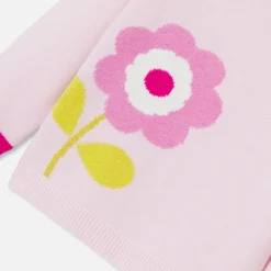 Pull bébé fille Intarsia fleurs - rose poudre jacadi