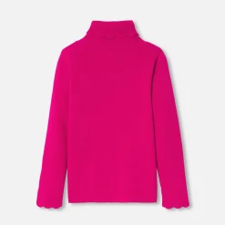 Pull col roulé enfant fille - framboise