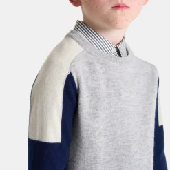 Pull en cachemire enfant garçon - gris/marine
