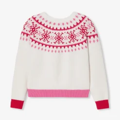 Pull enfant fille en jacquard - blanc doux/multicolore