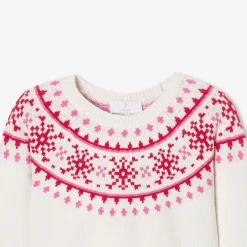 Pull enfant fille en jacquard - blanc doux/multicolore