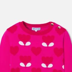 Pull enfant fille motif tulipe - rose/rouge