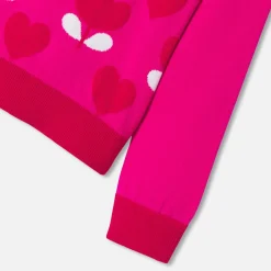 Pull enfant fille motif tulipe - rose/rouge