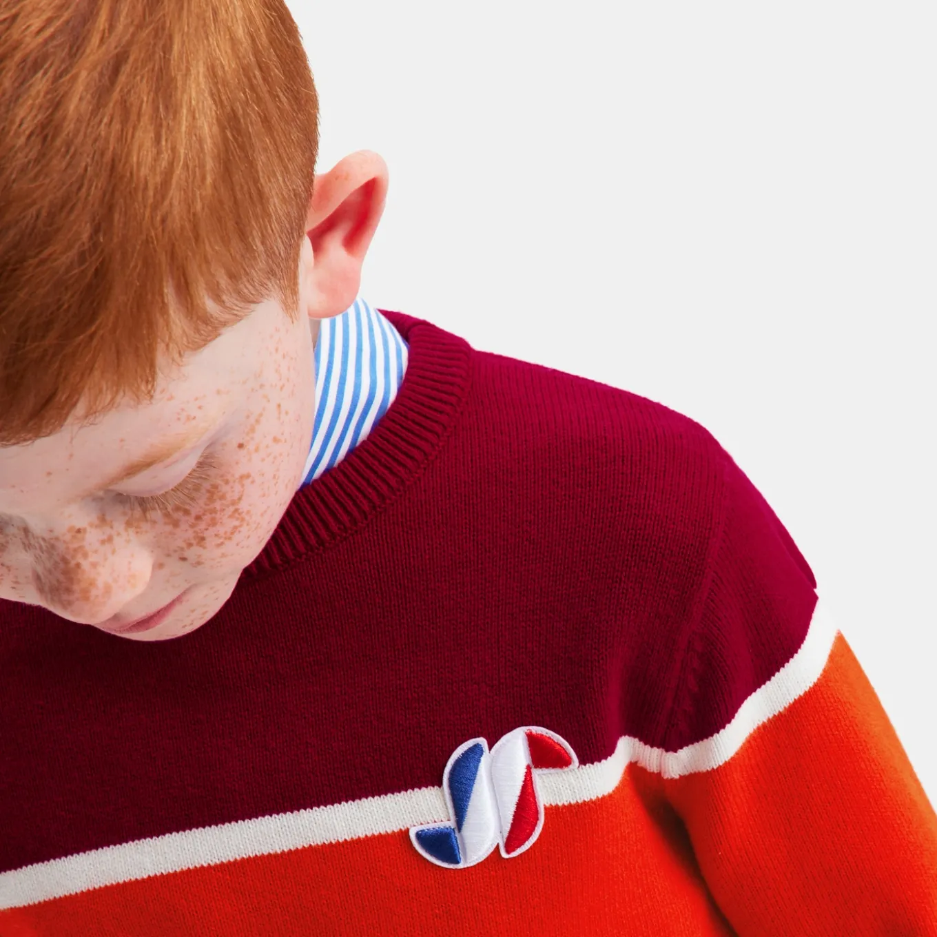 Pull enfant garçon color block - marine/rouge