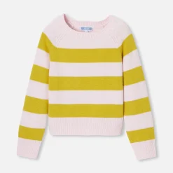 Pull rayé enfant fille - rose/vert