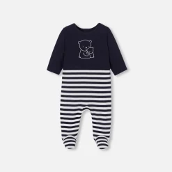 Pyjama bébé en molleton - marine/blanc