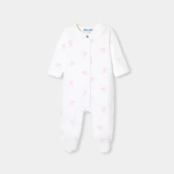Pyjama bébé fille en velours motif lapin - blanc/rose