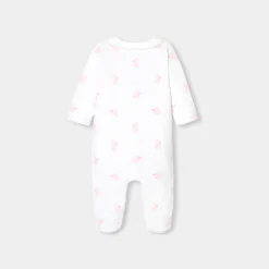 Pyjama bébé fille en velours motif lapin - blanc/rose