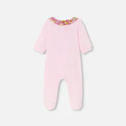 Pyjama bébé fille en velours - rose dragee