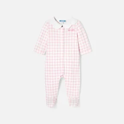 Pyjama bébé fille imprimé Vichy - blanc/rose