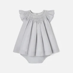Robe bébé fille en fil à fil - gris/blanc
