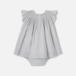 Robe bébé fille en fil à fil - gris/blanc