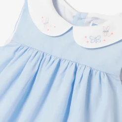 Robe bébé fille en fil à fil - bleu/blanc