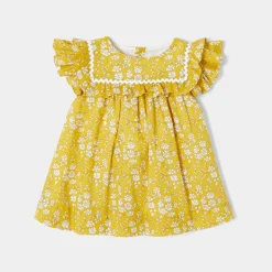 Robe bébé fille en tissu Liberty - jaune/blanc