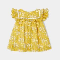 Robe bébé fille en tissu Liberty - jaune/blanc