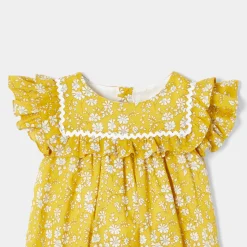 Robe bébé fille en tissu Liberty - jaune/blanc