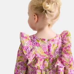 Robe bébé fille en velours Tissu Liberty - blanc/multicolore