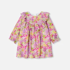 Robe bébé fille en velours Tissu Liberty - blanc/multicolore
