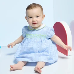 Robe bébé fille manches courtes - bleu/blanc