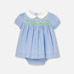 Robe bébé fille manches courtes - bleu/blanc