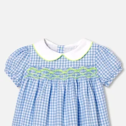 Robe bébé fille manches courtes - bleu/blanc
