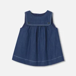 Robe chasuble bébé fille en denim léger - denim fonce