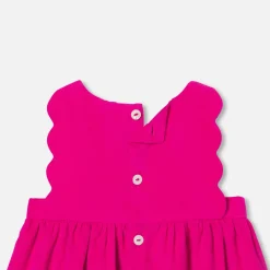 Robe chasuble bébé fille en velours - framboise