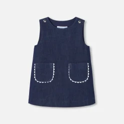 Robe chasuble bébé fille en denim - denim fonce