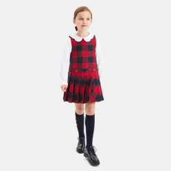 Robe chasuble enfant fille en flanelle - marine/rouge